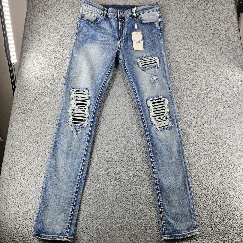 mnml Jeans Mens 34 BlueBlack X203 Stretch Distressed Ripped‎ Grunge Streetwear j